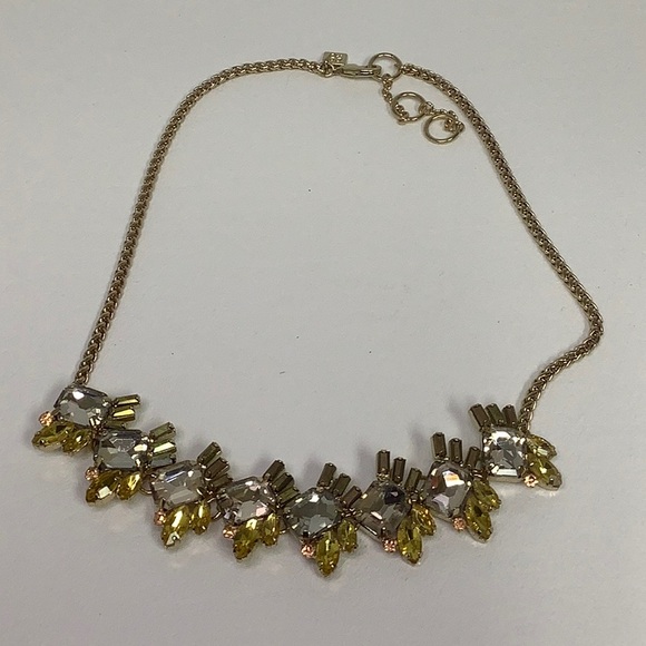 Banana Republic Yellow & Clear Rhinestone Sunburst Statement Necklace Gold Tone - Picture 3 of 7